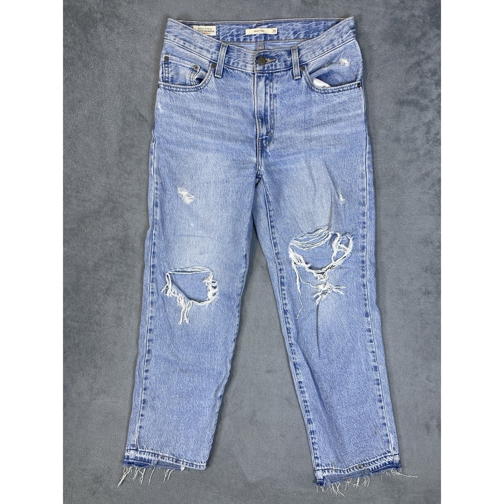 Levis Jeans Womens 25 Blue Light Wash Ripped Premium Denim Baggy Dad Retro Big E